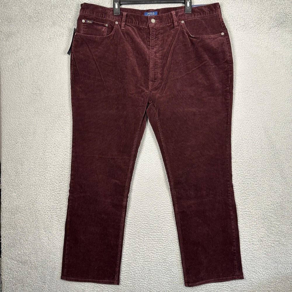 NEW Polo Ralph Lauren Pants Men 42X32 Big Maroon Corduroy Classic Fit Stretch